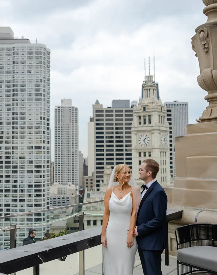 Bride and the groom portrait at the rooftop NZ WEDDING STUDIO Los Angeles Wedding Studio