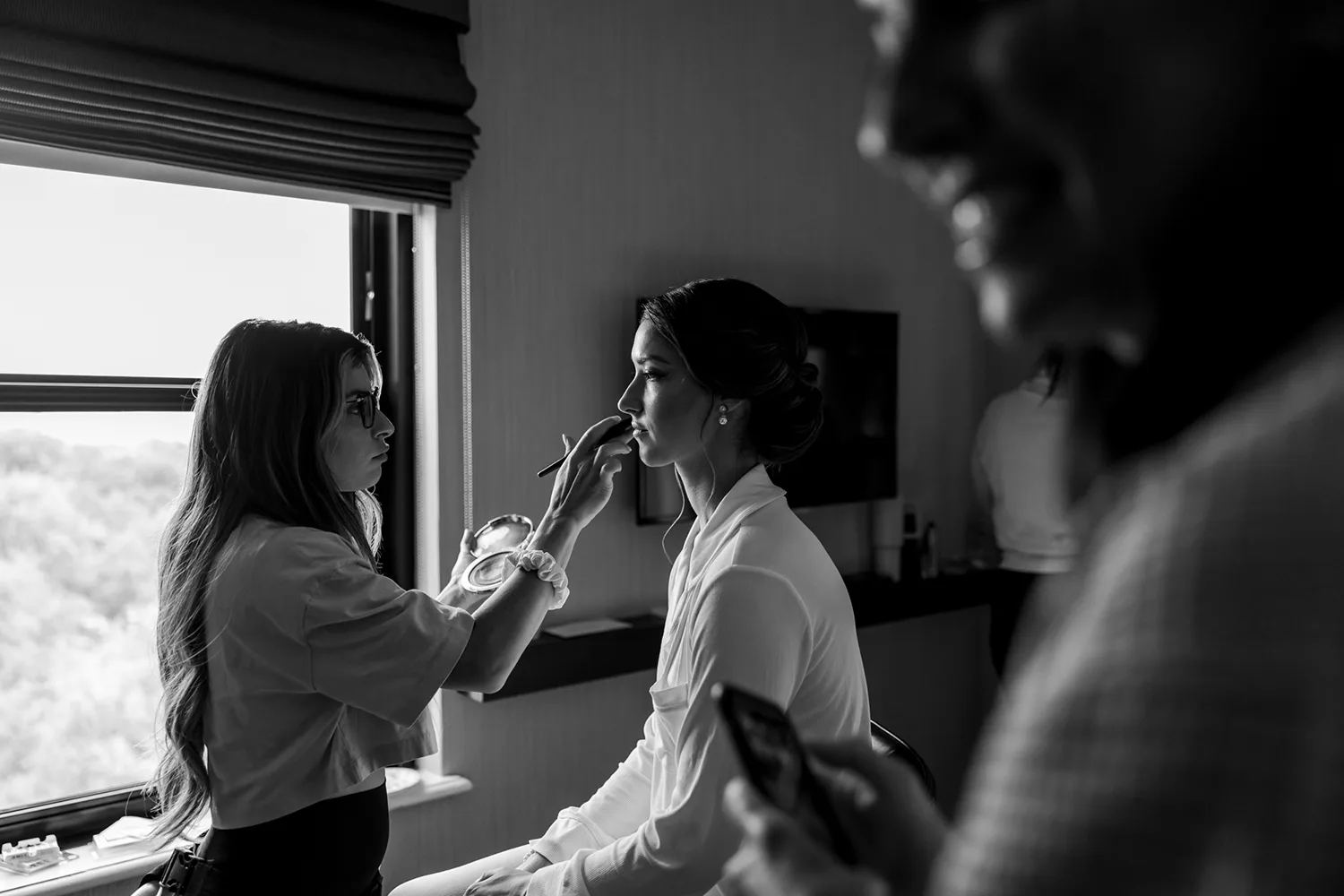 Getting ready photos of the bride, black and white photo NZ WEDDING STUDIO