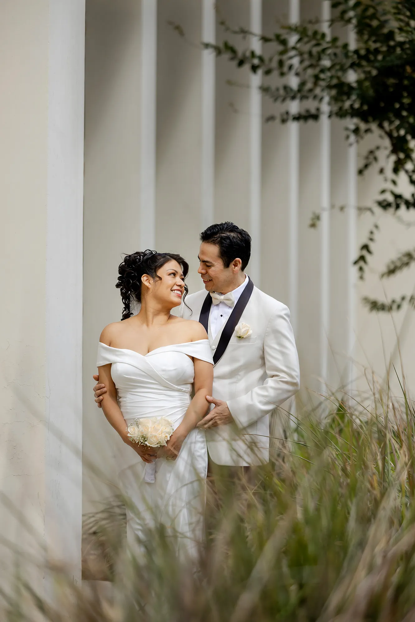 Wedding Portrait of the Bride and Groom in a front of the Norwalk Clerk's Office