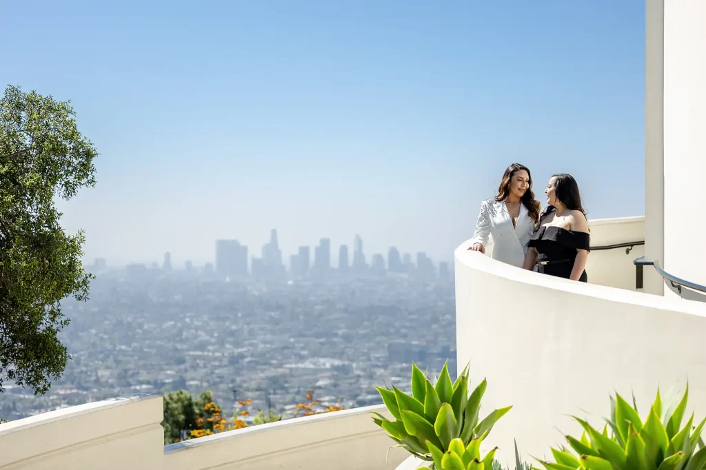 Griffith Park Observatory Engagement Photo Session with Cityscape view
